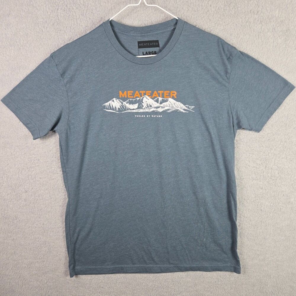 Meat Eater Fueled By Nature Mountain T Shirt Mens L Heather Blue Outdoor Hunting